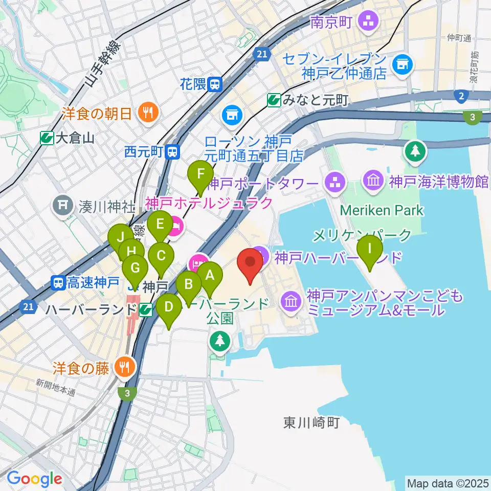 OSシネマズ神戸ハーバーランド周辺のコンビニエンスストア一覧地図