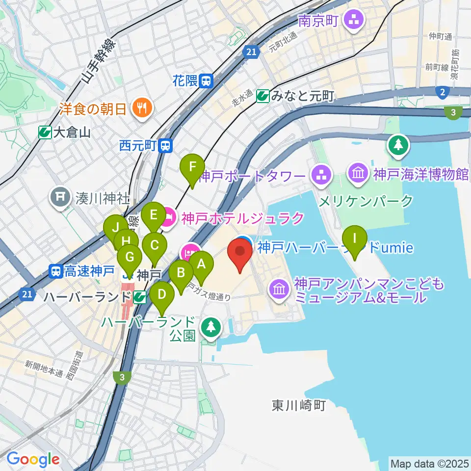 OSシネマズ神戸ハーバーランド周辺のコンビニエンスストア一覧地図