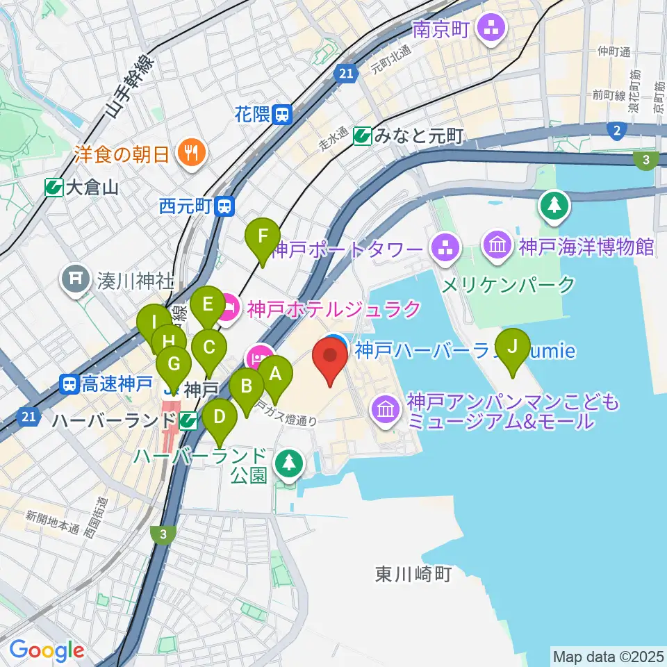 OSシネマズ神戸ハーバーランド周辺のコンビニエンスストア一覧地図