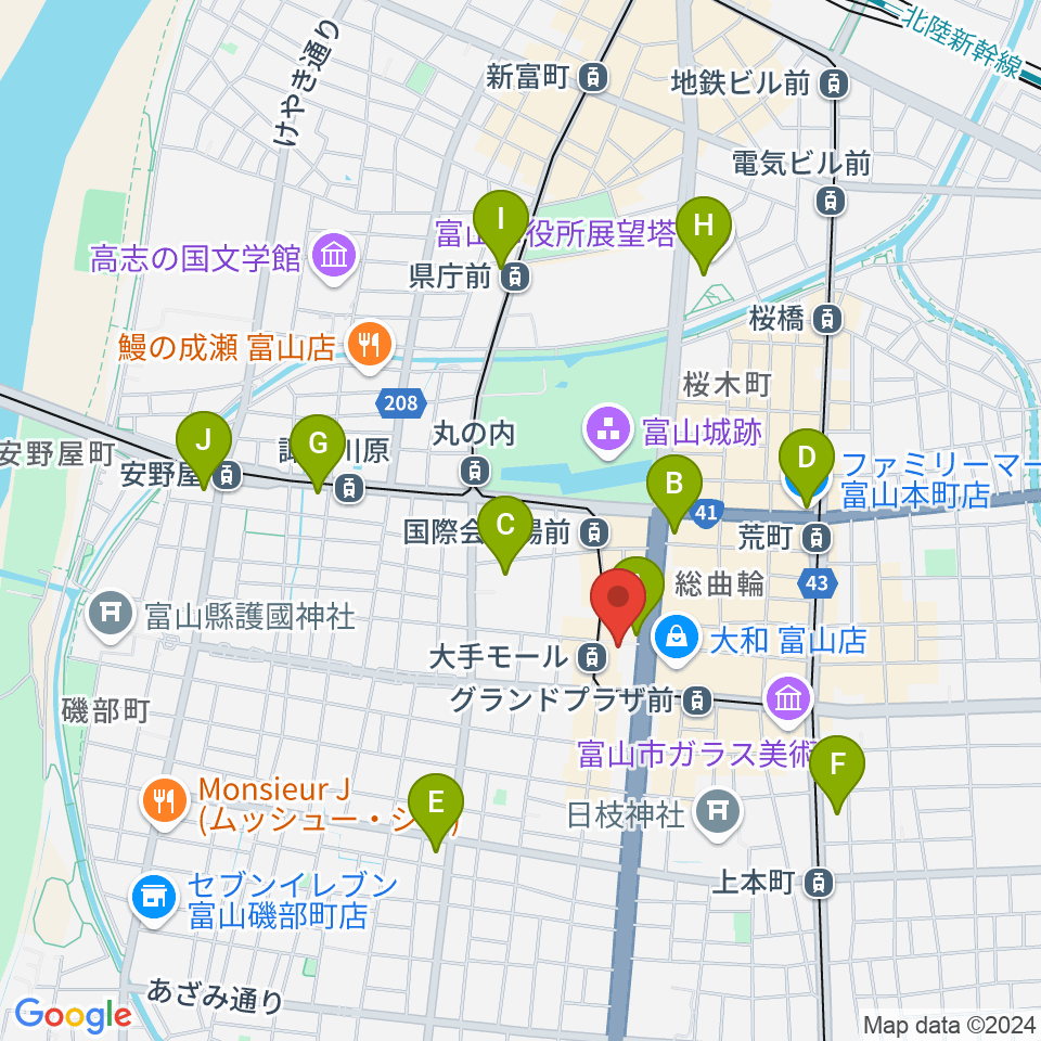 Jmaxシアターとやま 周辺のコンビニエンスストア一覧マップ