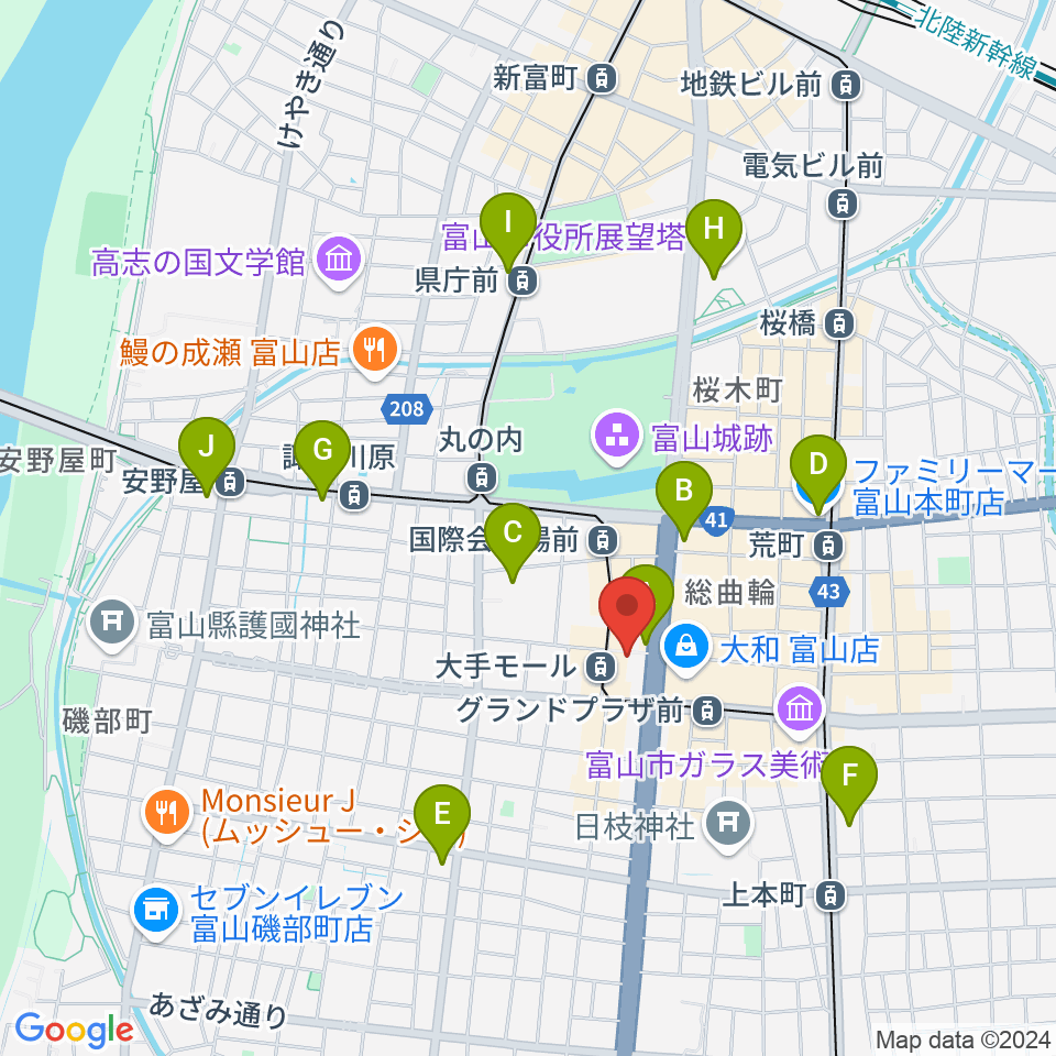 JMAXシアターとやま周辺のコンビニエンスストア一覧地図