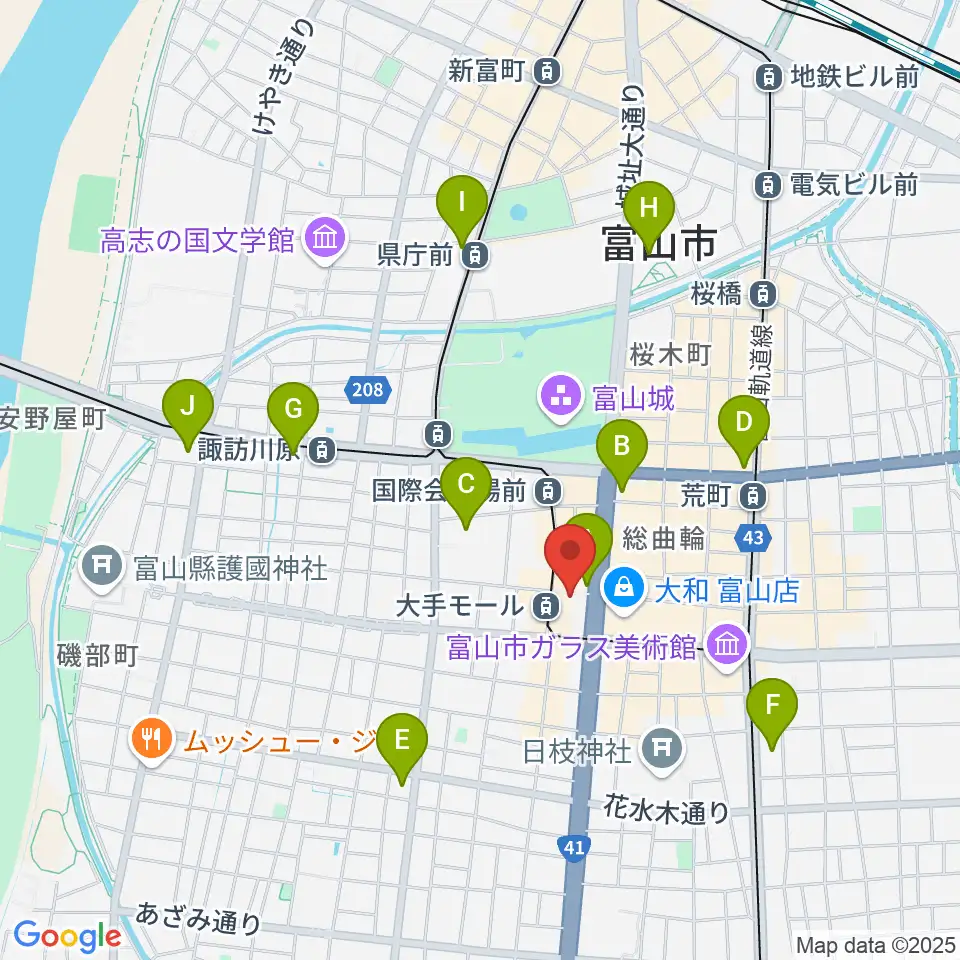 JMAXシアターとやま周辺のコンビニエンスストア一覧地図