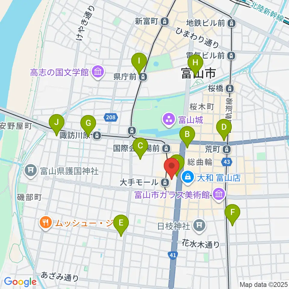 JMAXシアターとやま周辺のコンビニエンスストア一覧地図