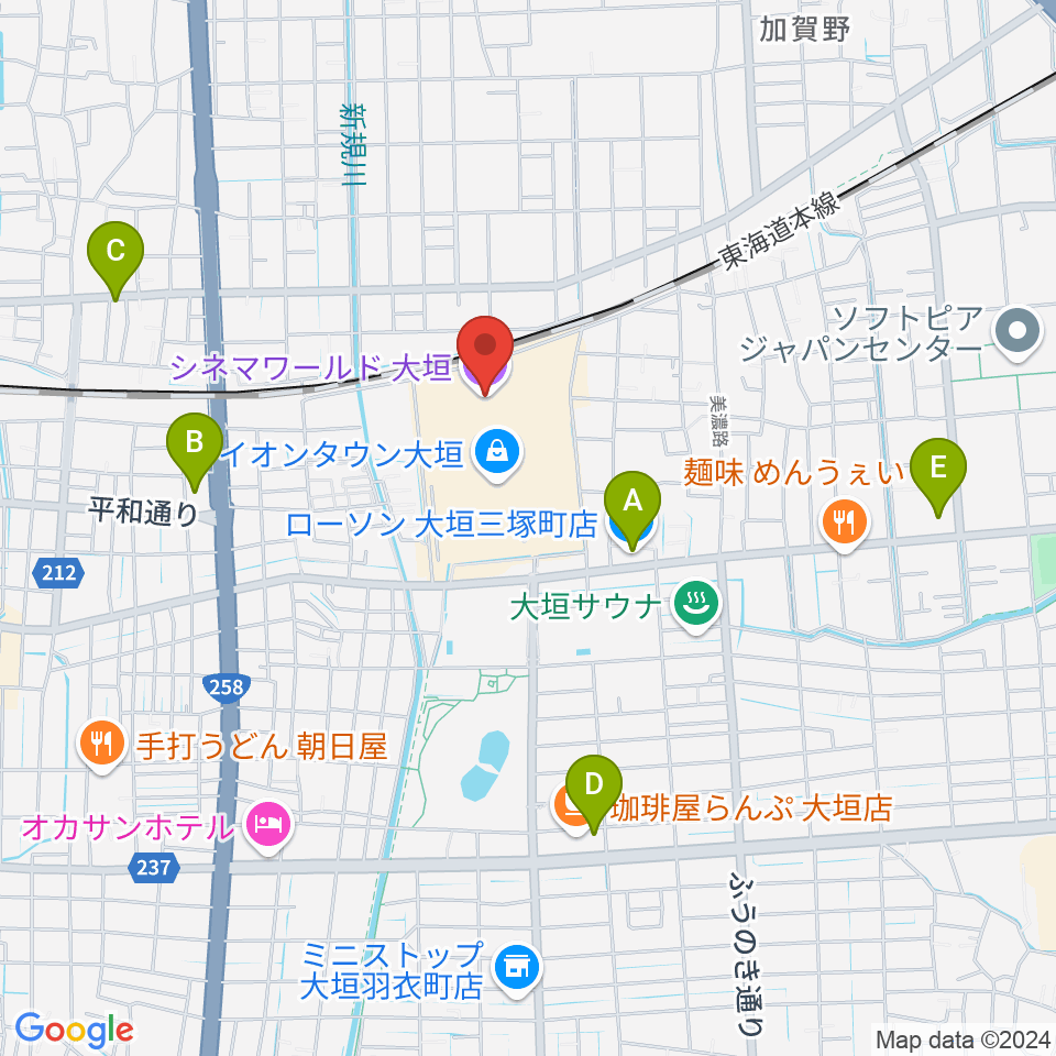 シネマワールド大垣周辺のコンビニエンスストア一覧地図