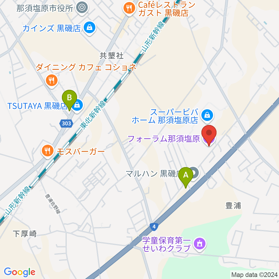 フォーラム那須塩原周辺のコンビニエンスストア一覧地図