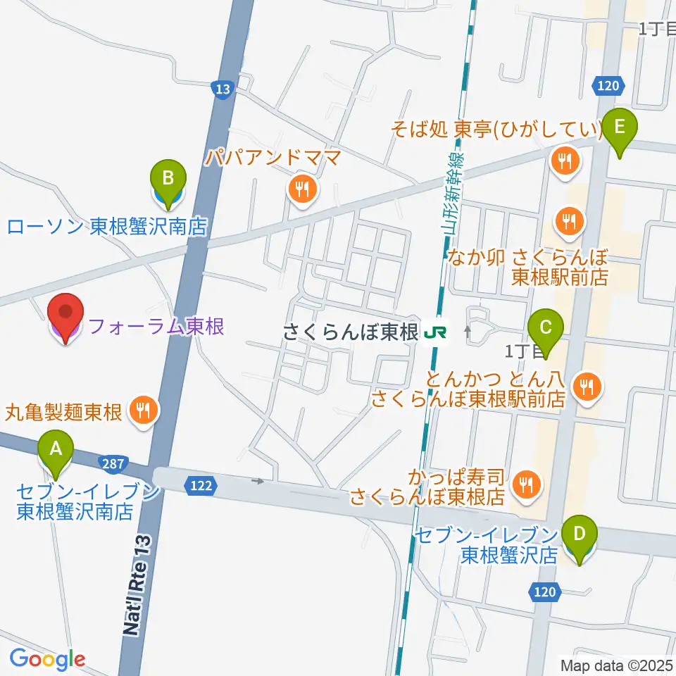 フォーラム東根周辺のコンビニエンスストア一覧地図