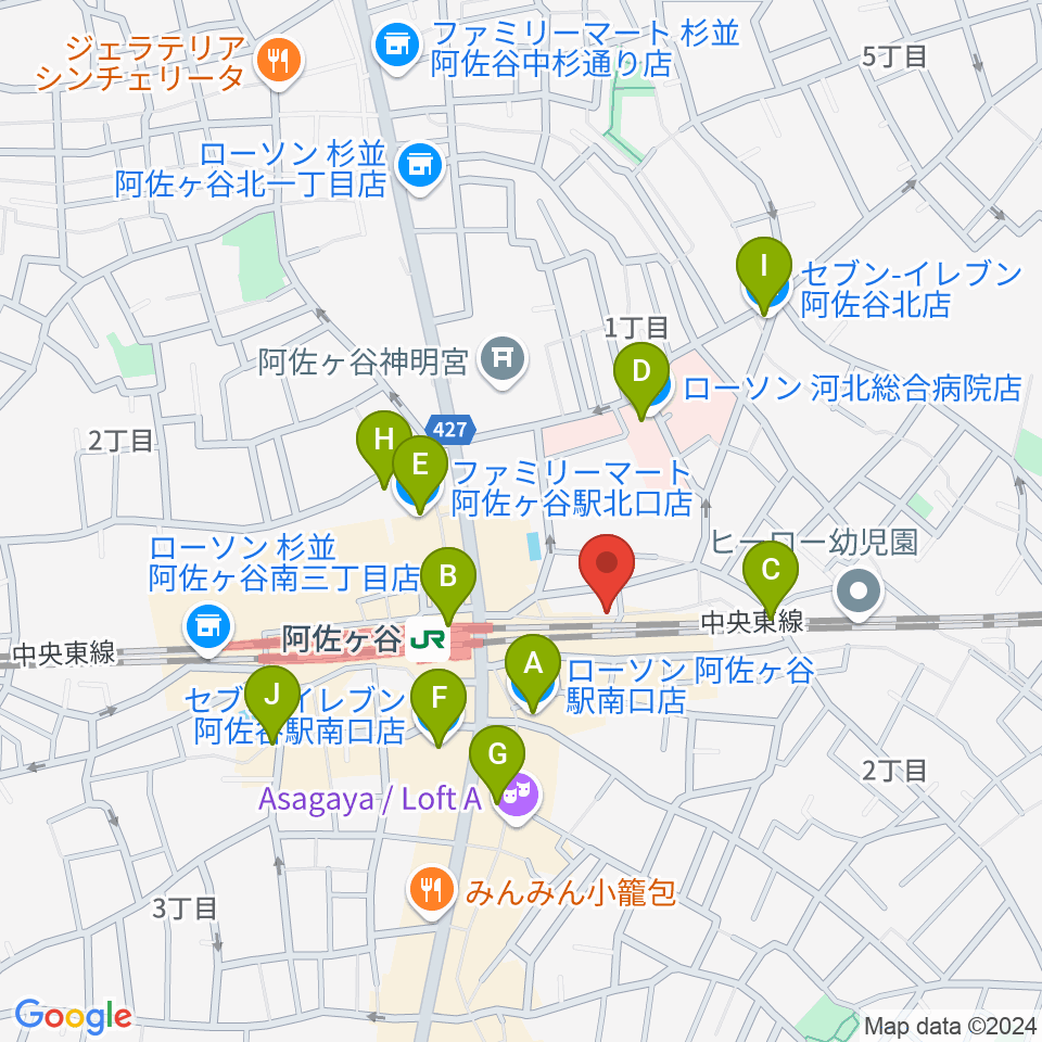 阿佐ヶ谷MUSWELL周辺のコンビニエンスストア一覧地図