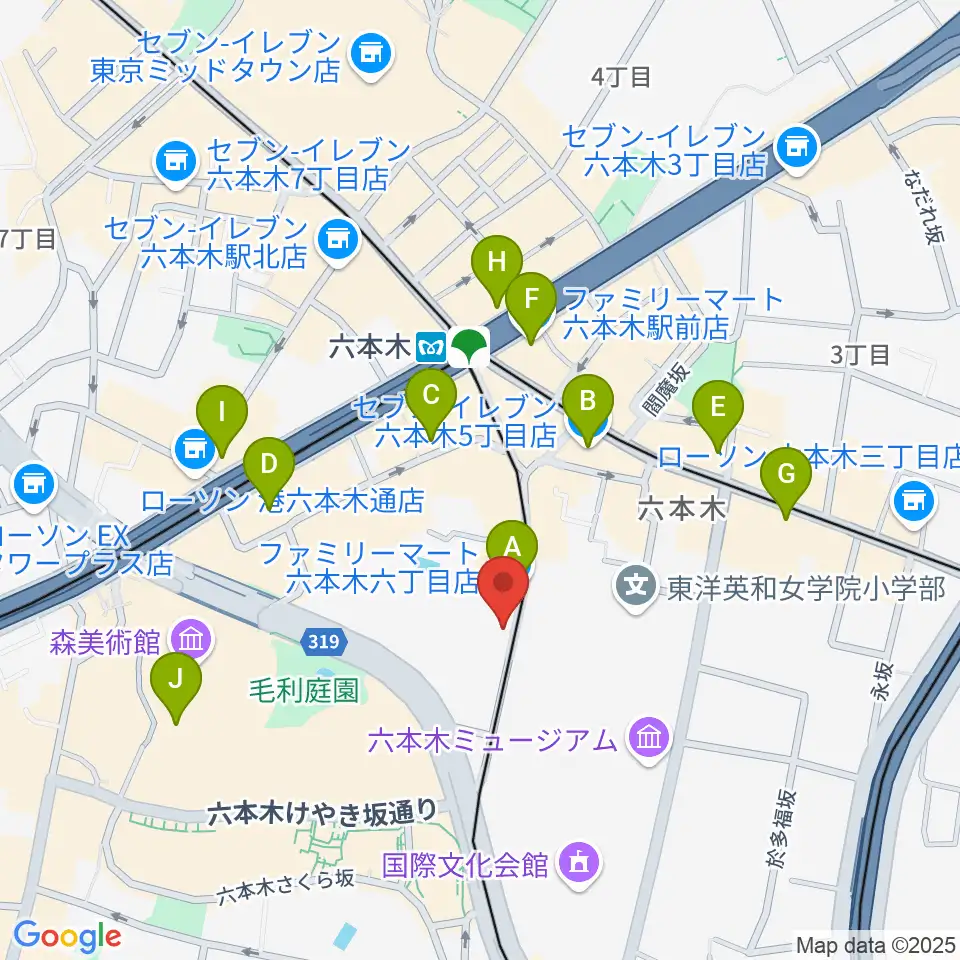 六本木トリコロールシアター周辺のコンビニエンスストア一覧地図