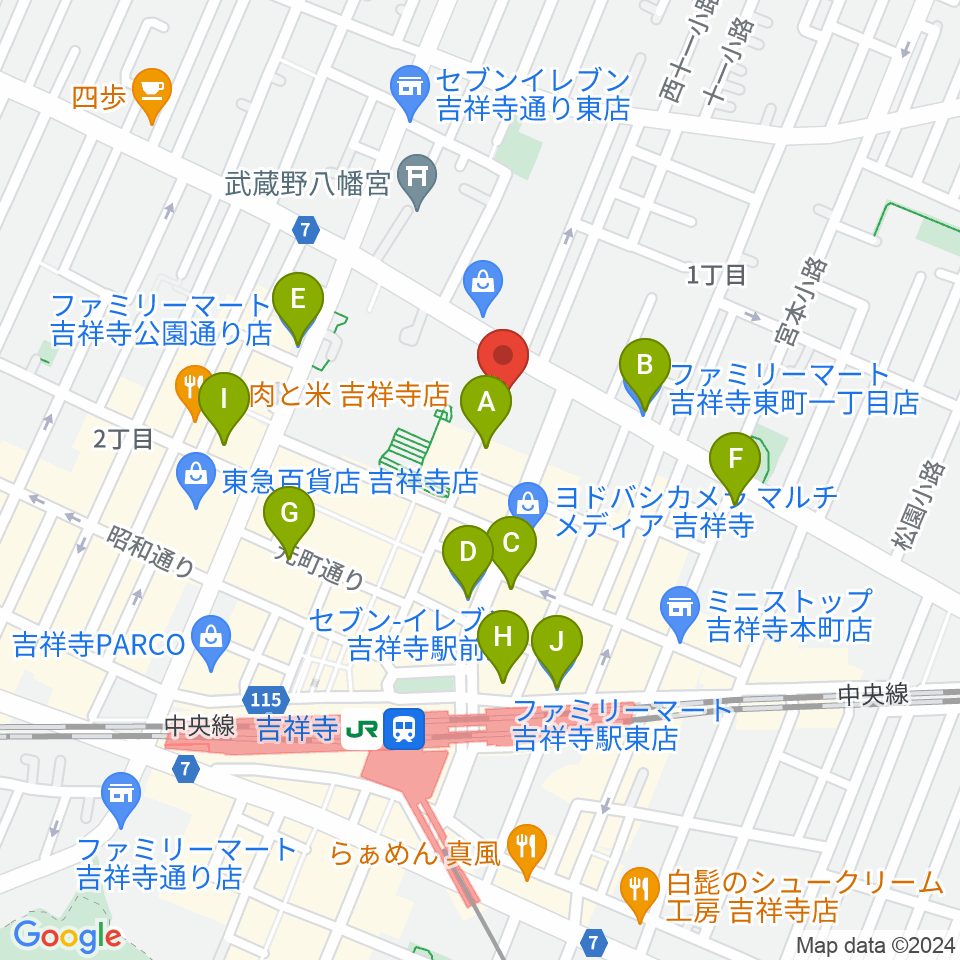 吉祥寺Mojo Cafe周辺のコンビニエンスストア一覧地図