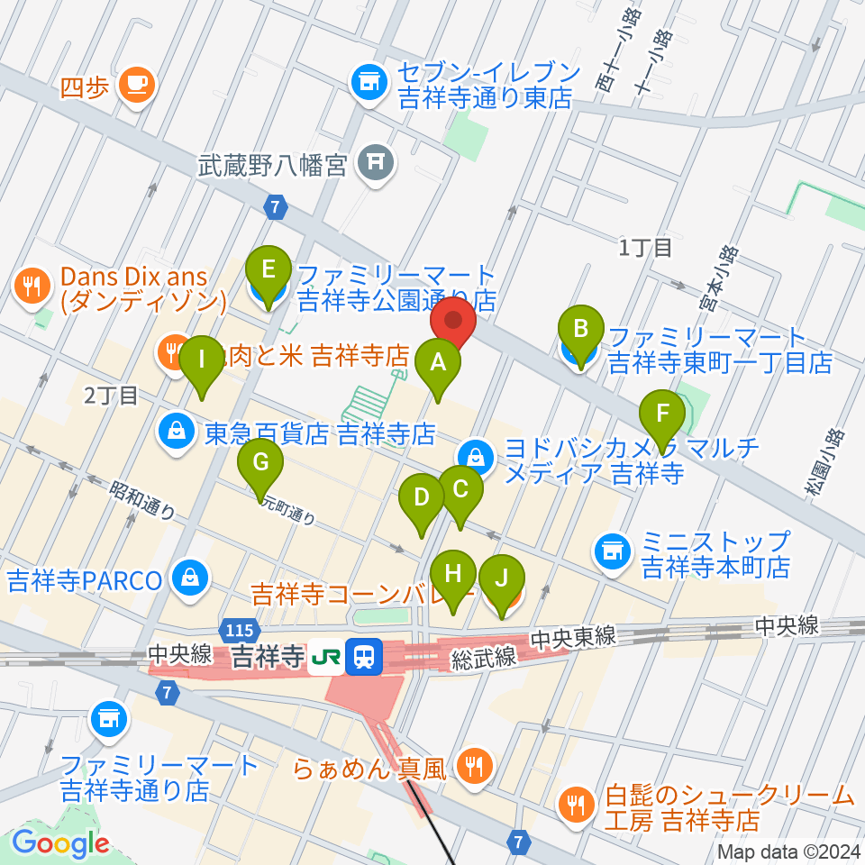 吉祥寺Mojo Cafe周辺のコンビニエンスストア一覧地図