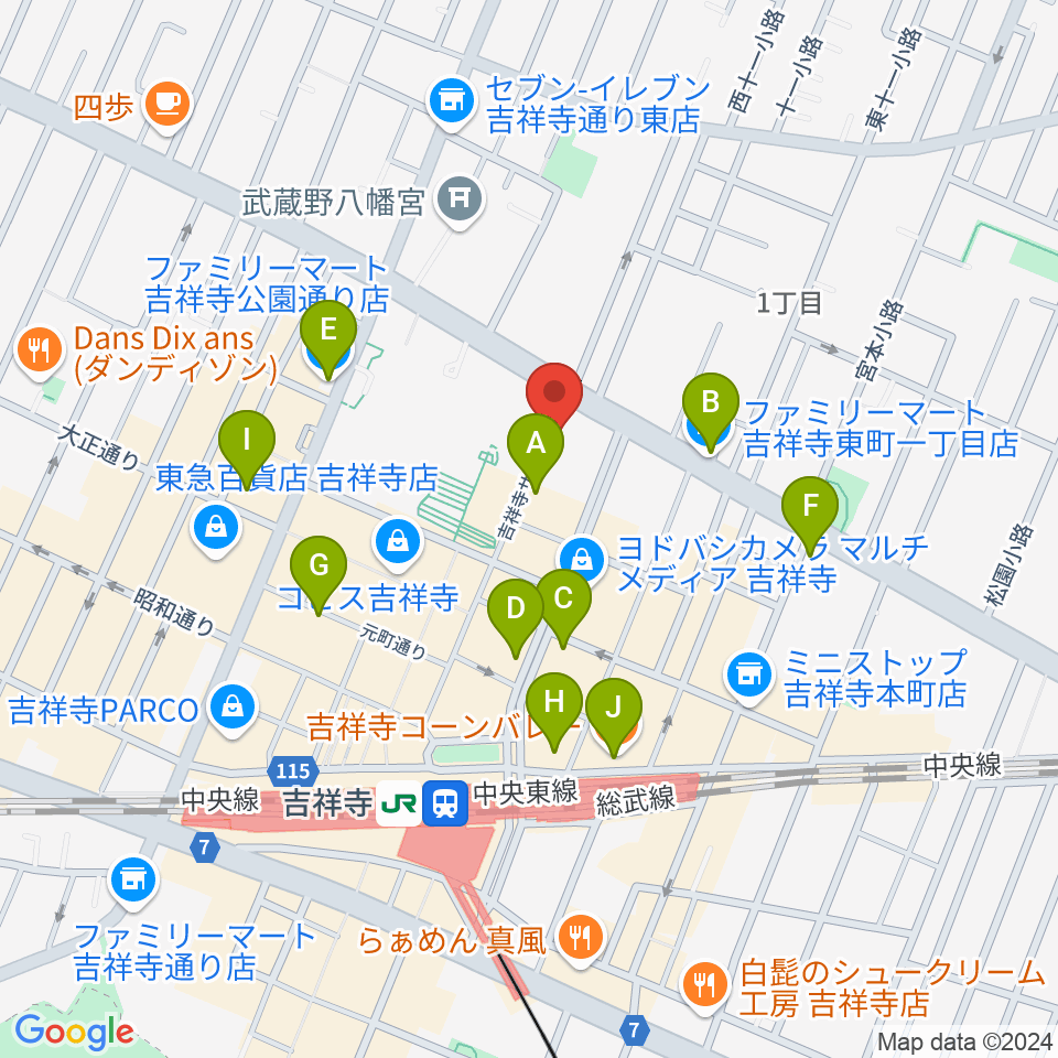 吉祥寺Mojo Cafe周辺のコンビニエンスストア一覧地図