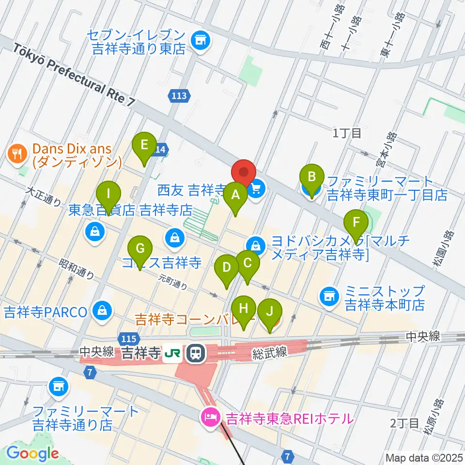 吉祥寺Mojo Cafe周辺のコンビニエンスストア一覧地図