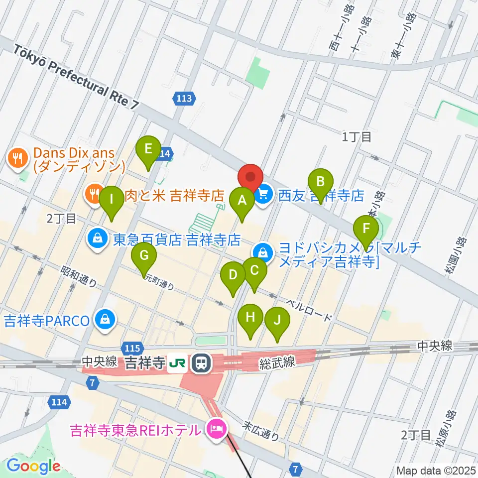吉祥寺Mojo Cafe周辺のコンビニエンスストア一覧地図