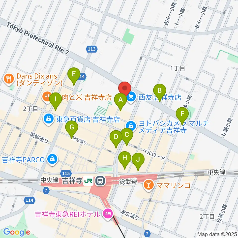 吉祥寺Mojo Cafe周辺のコンビニエンスストア一覧地図