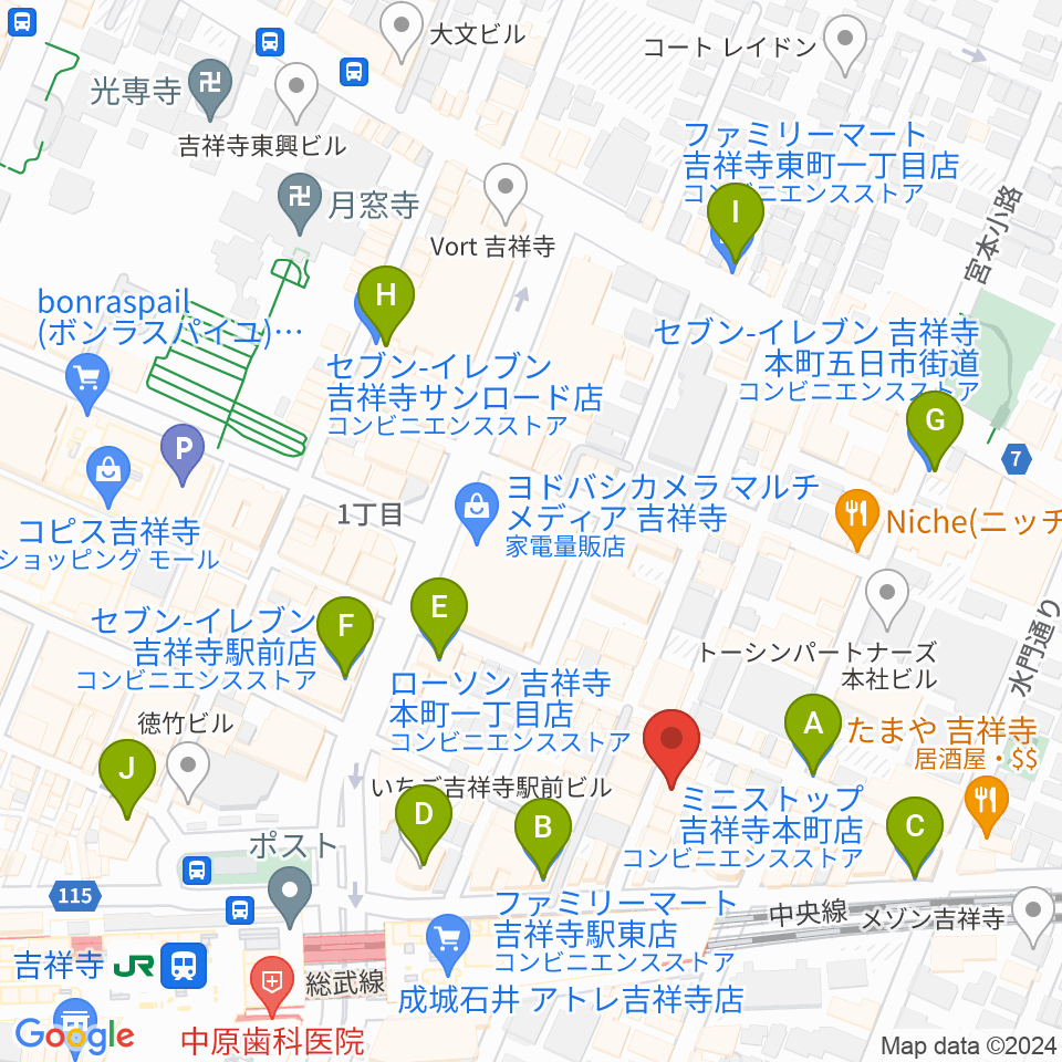 音吉！MEG周辺のコンビニエンスストア一覧地図