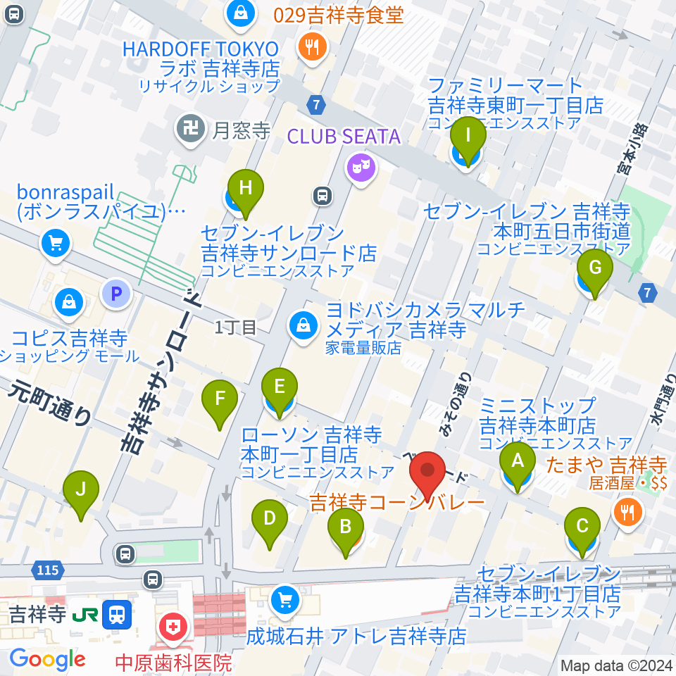 音吉！MEG周辺のコンビニエンスストア一覧地図