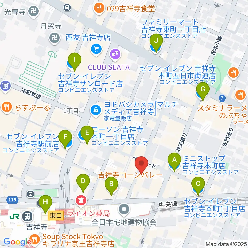 音吉!MEG周辺のコンビニエンスストア一覧地図