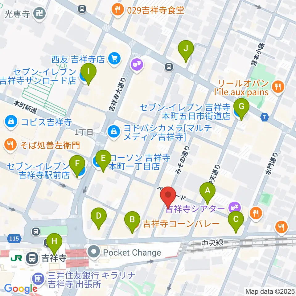 音吉！MEG周辺のコンビニエンスストア一覧地図