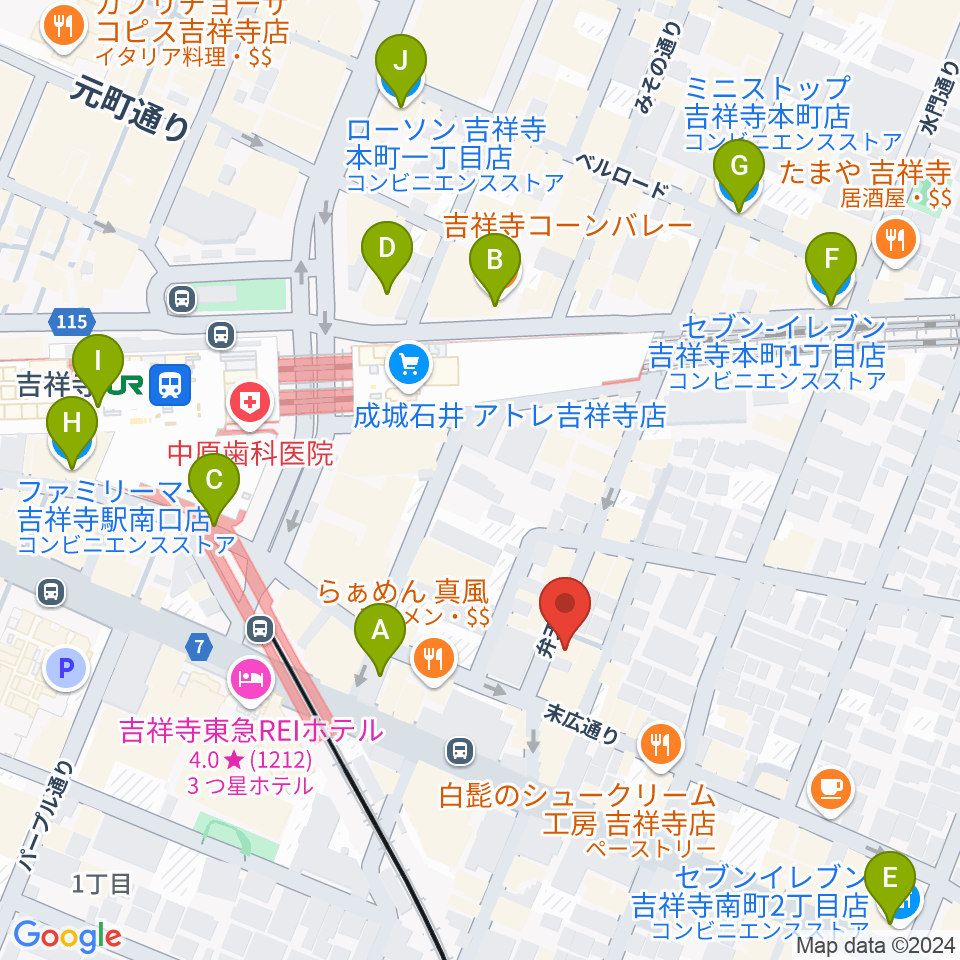 吉祥寺 南郷7丁目周辺のコンビニエンスストア一覧地図