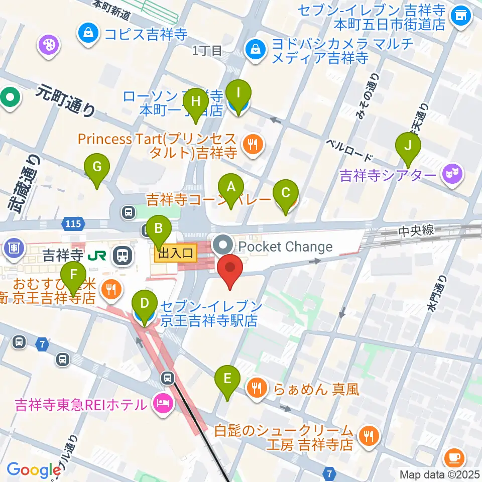 吉祥寺オデヲン周辺のコンビニエンスストア一覧地図