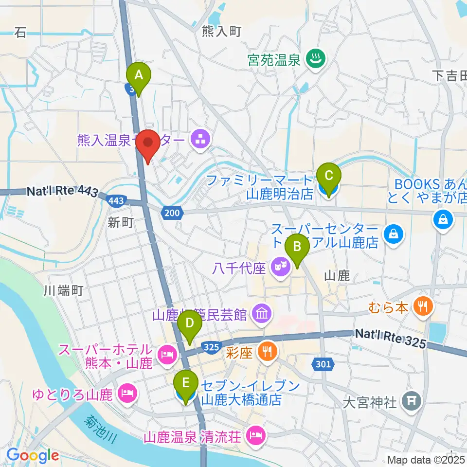 山鹿楽器店 N,Y-MUSIC周辺のコンビニエンスストア一覧地図