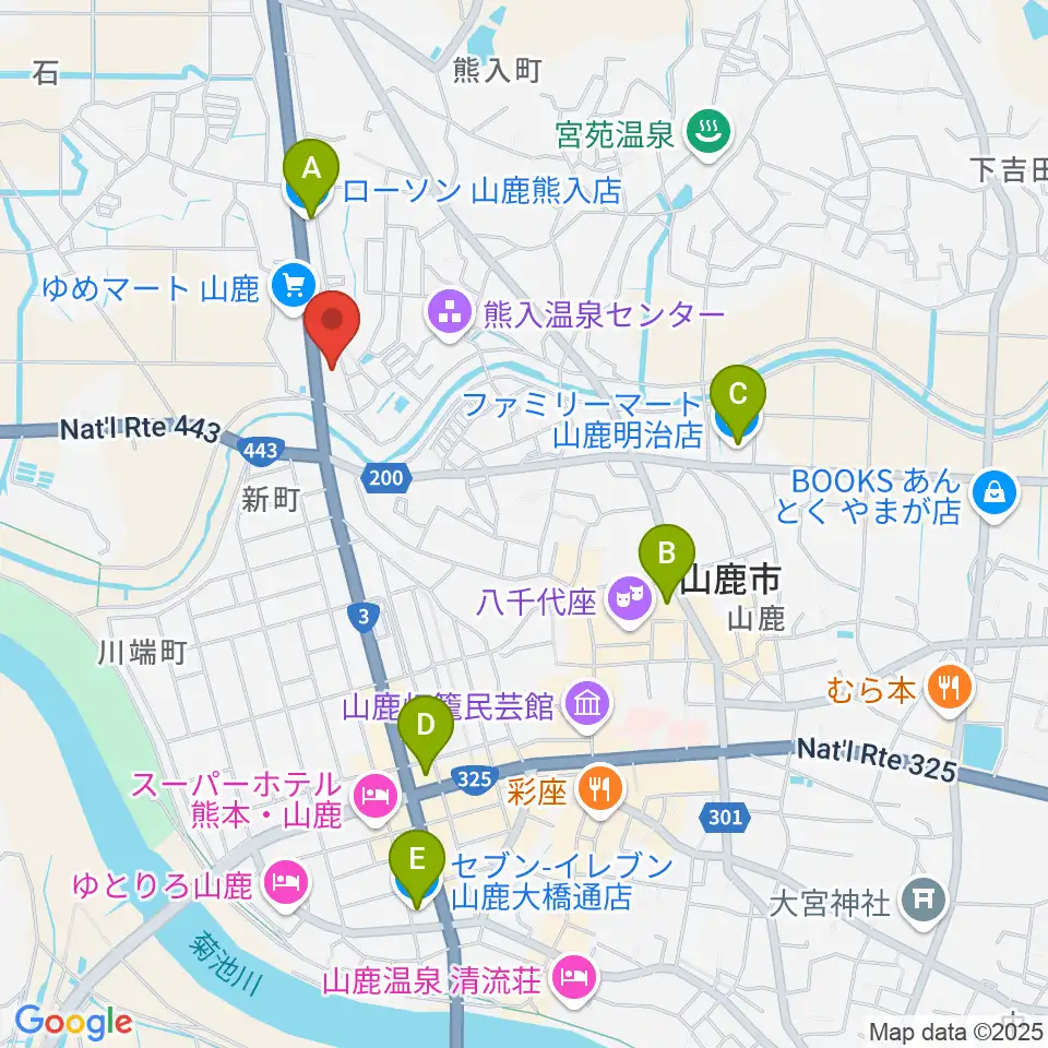 山鹿楽器店 N,Y-MUSIC周辺のコンビニエンスストア一覧地図