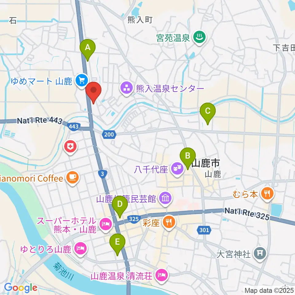 山鹿楽器店 N,Y-MUSIC周辺のコンビニエンスストア一覧地図