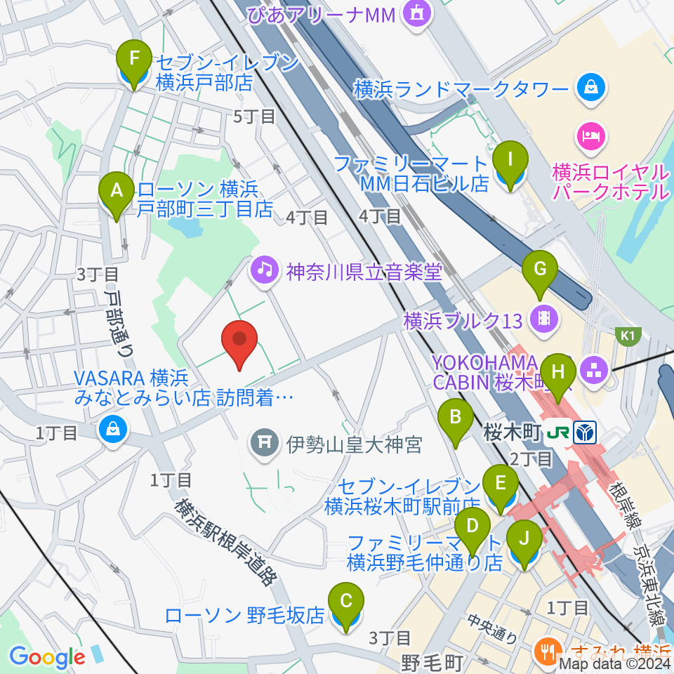 神奈川県立青少年センター周辺のコンビニエンスストア一覧地図