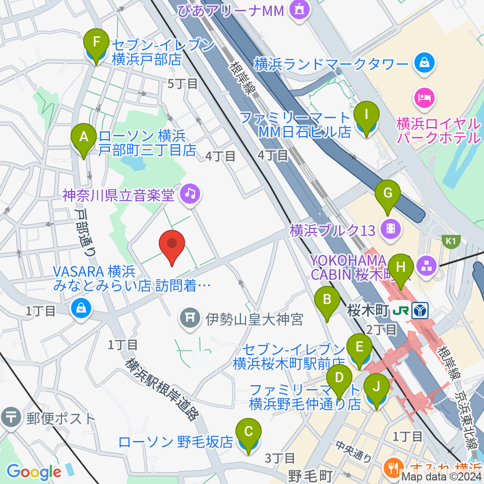 神奈川県立青少年センター周辺のコンビニエンスストア一覧地図