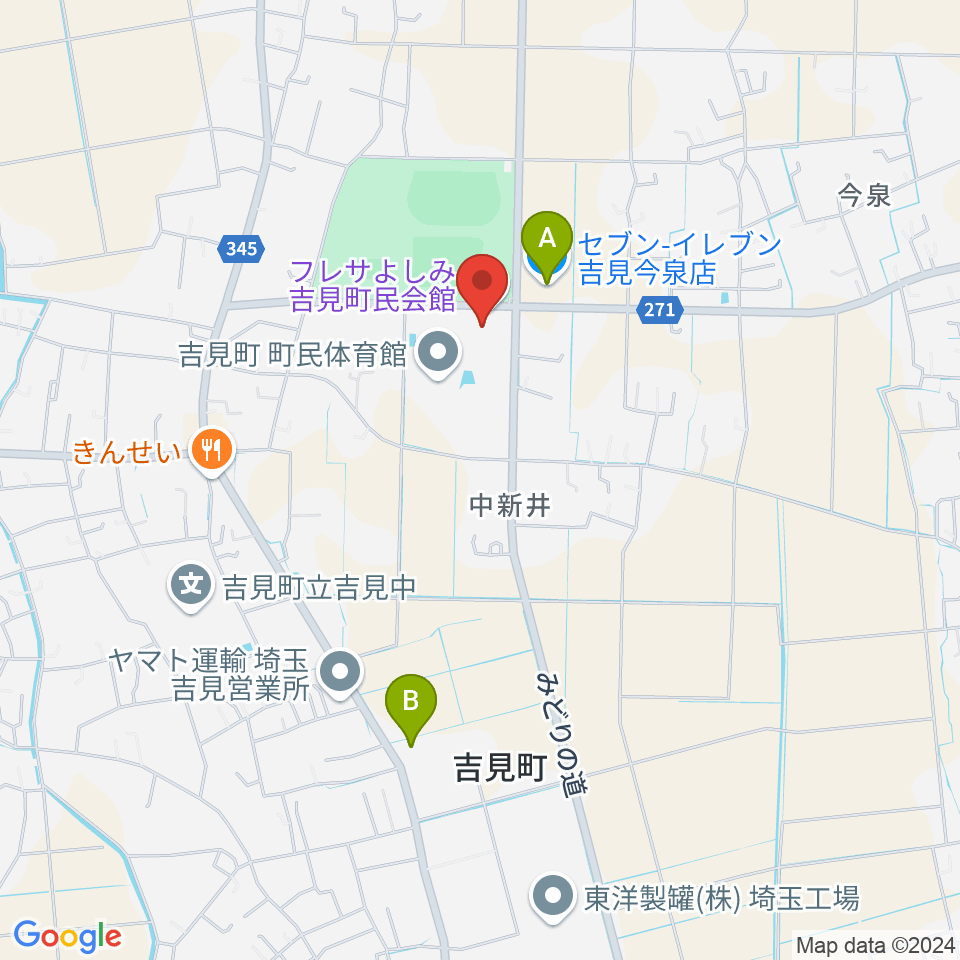 吉見町民会館（フレサよしみ）周辺のコンビニエンスストア一覧地図