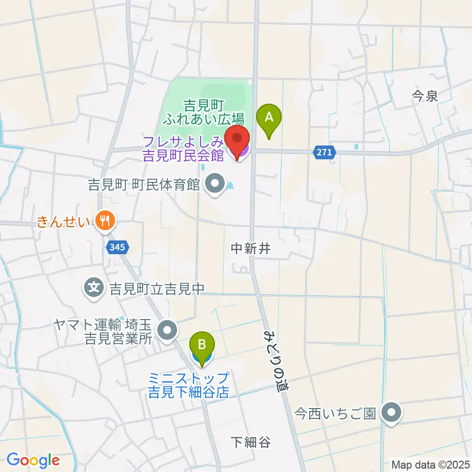 吉見町民会館（フレサよしみ）周辺のコンビニエンスストア一覧地図
