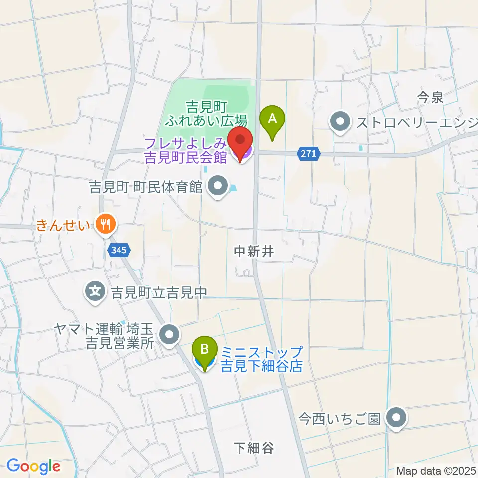 吉見町民会館（フレサよしみ）周辺のコンビニエンスストア一覧地図