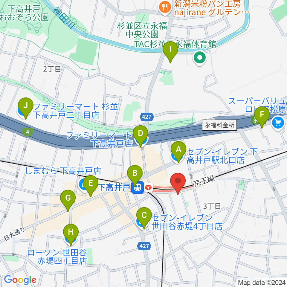 下高井戸シネマ周辺のコンビニエンスストア一覧地図