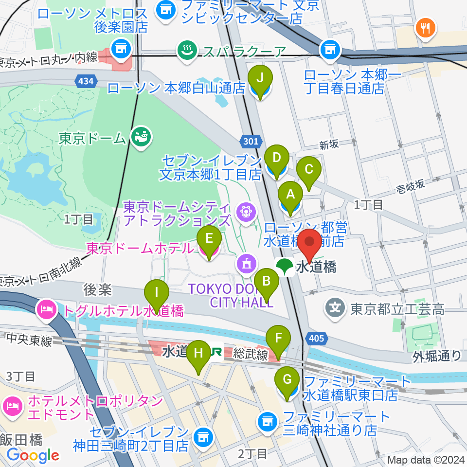 水道橋Ftarri周辺のコンビニエンスストア一覧地図