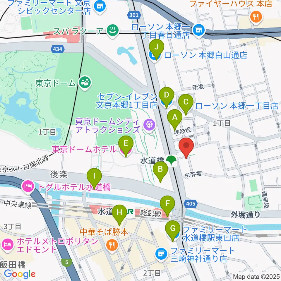 水道橋Ftarri周辺のコンビニエンスストア一覧地図