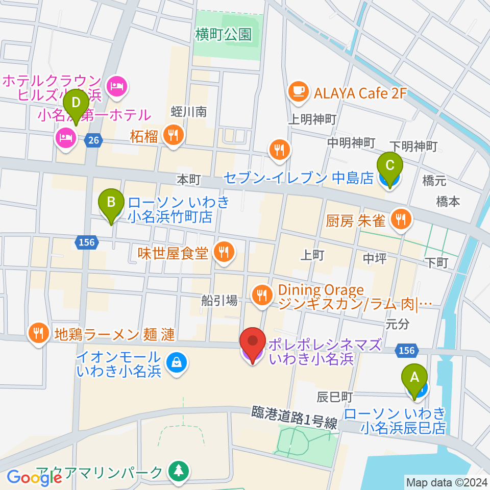 ポレポレシネマズいわき小名浜周辺のコンビニエンスストア一覧地図