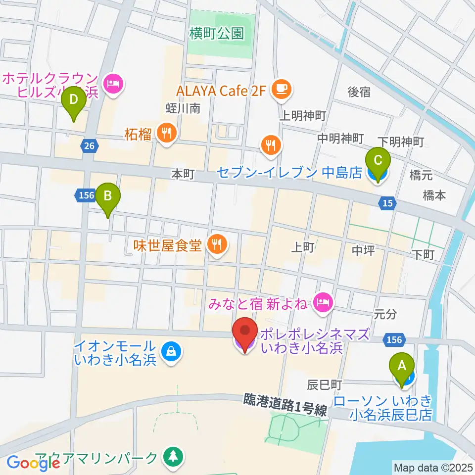 ポレポレシネマズいわき小名浜周辺のコンビニエンスストア一覧地図