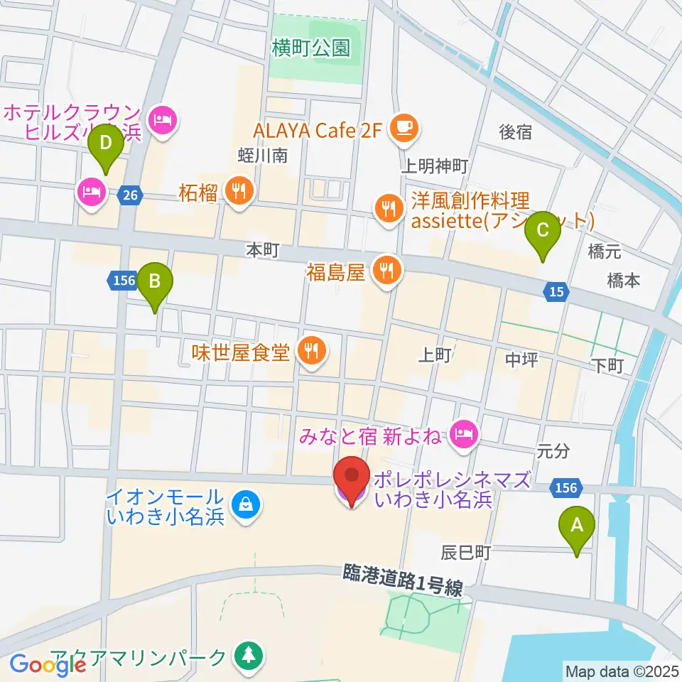 ポレポレシネマズいわき小名浜周辺のコンビニエンスストア一覧地図