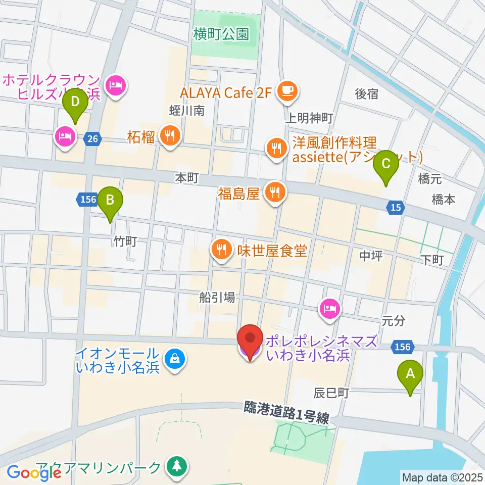 ポレポレシネマズいわき小名浜周辺のコンビニエンスストア一覧地図