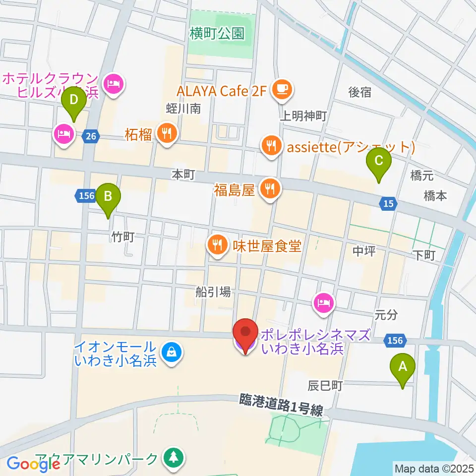 ポレポレシネマズいわき小名浜周辺のコンビニエンスストア一覧地図