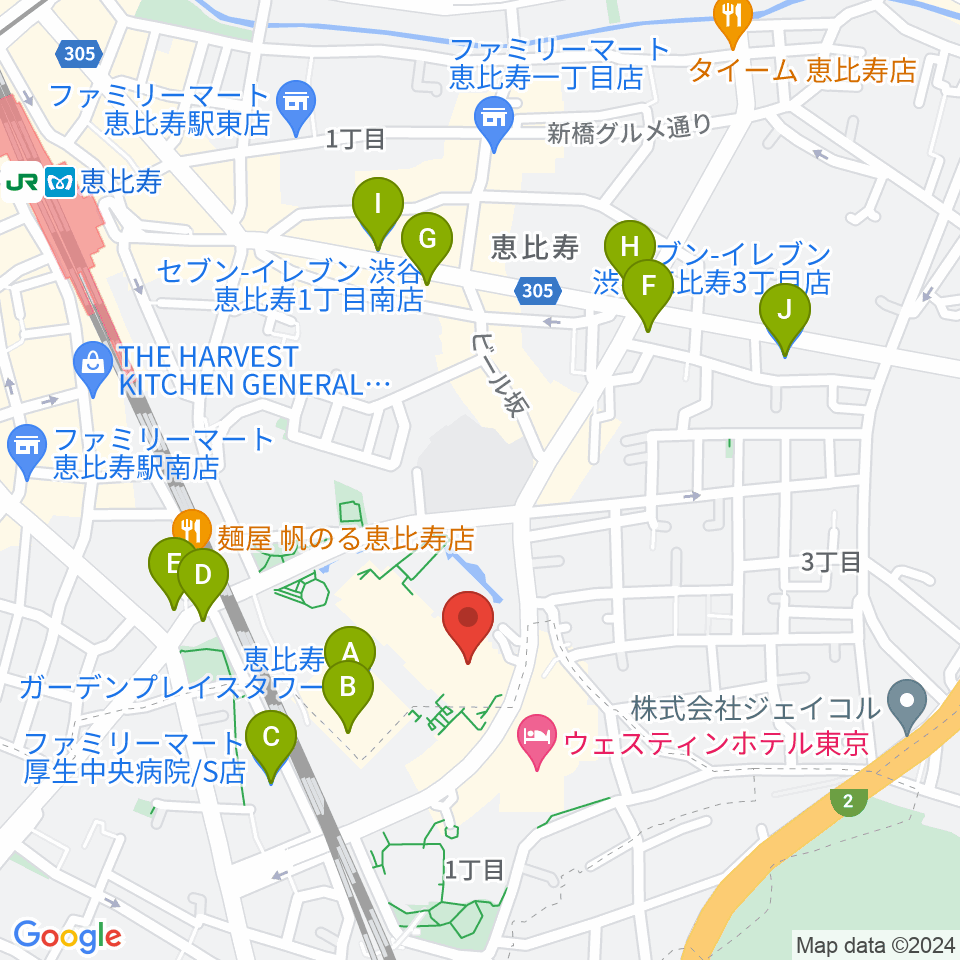 恵比寿ガーデンシネマ周辺のコンビニエンスストア一覧地図