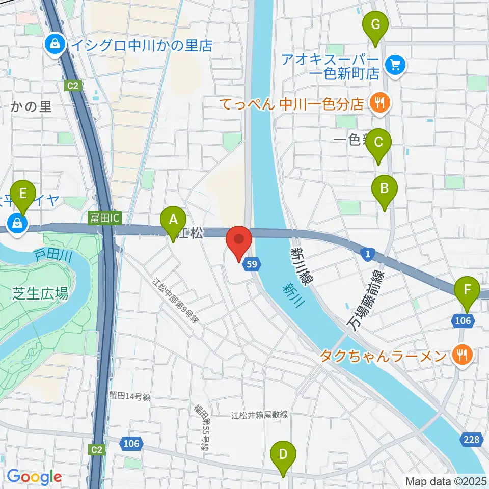 シネマワールド中川周辺のコンビニエンスストア一覧地図