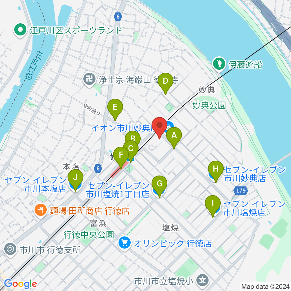 イオンシネマ市川妙典周辺のコンビニエンスストア一覧地図