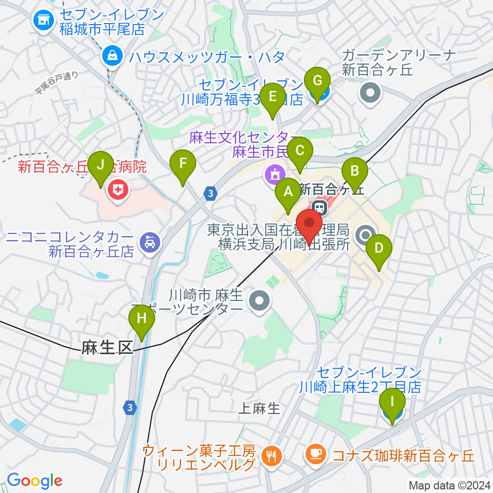 イオンシネマ新百合ヶ丘周辺のコンビニエンスストア一覧地図