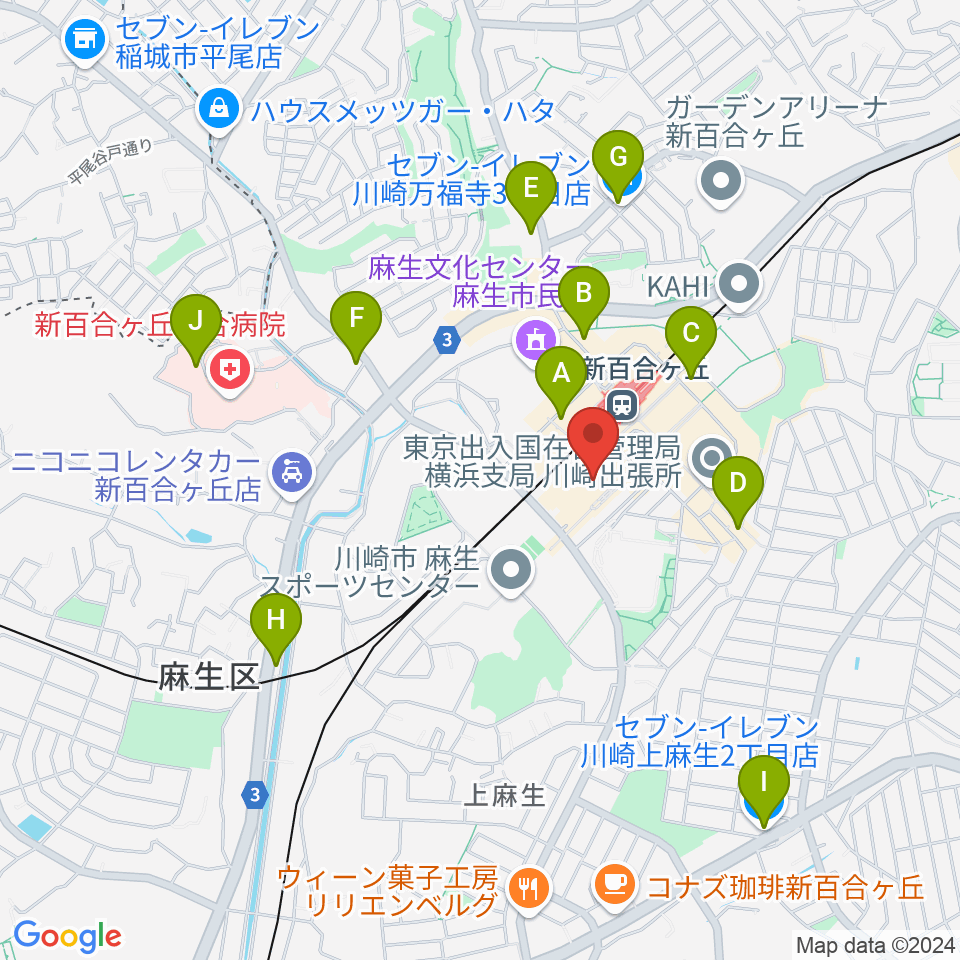 イオンシネマ新百合ヶ丘周辺のコンビニエンスストア一覧地図