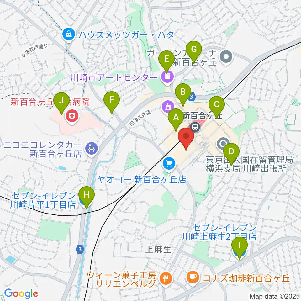 イオンシネマ新百合ヶ丘周辺のコンビニエンスストア一覧地図