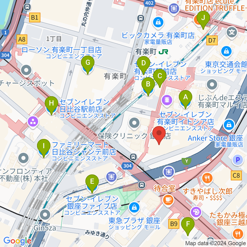 丸の内ピカデリー周辺のコンビニエンスストア一覧地図