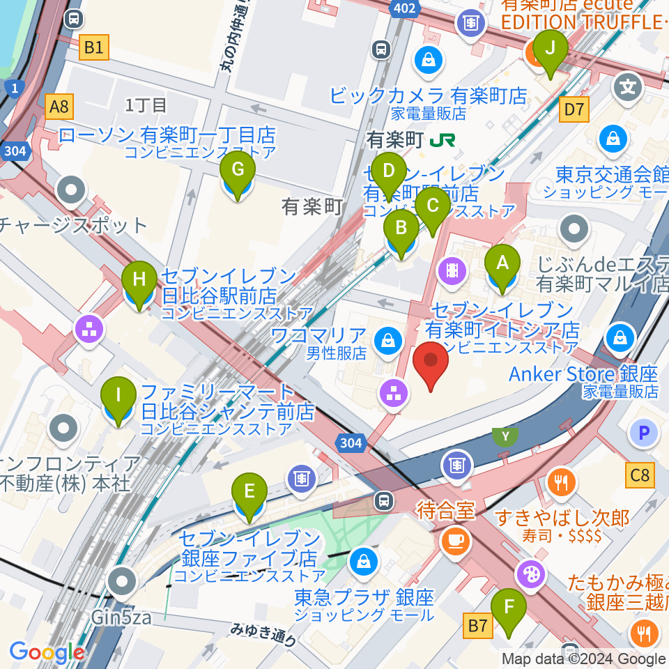 丸の内ピカデリー周辺のコンビニエンスストア一覧地図