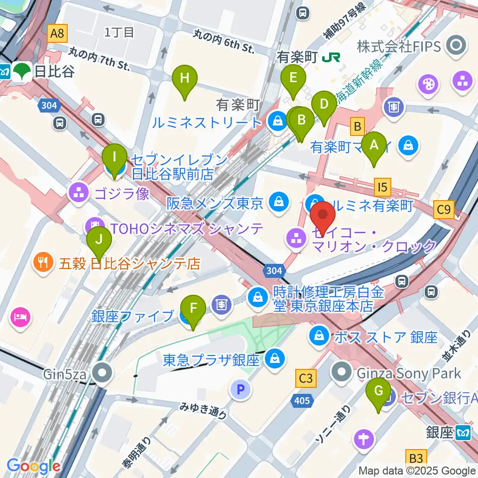 丸の内ピカデリー周辺のコンビニエンスストア一覧地図