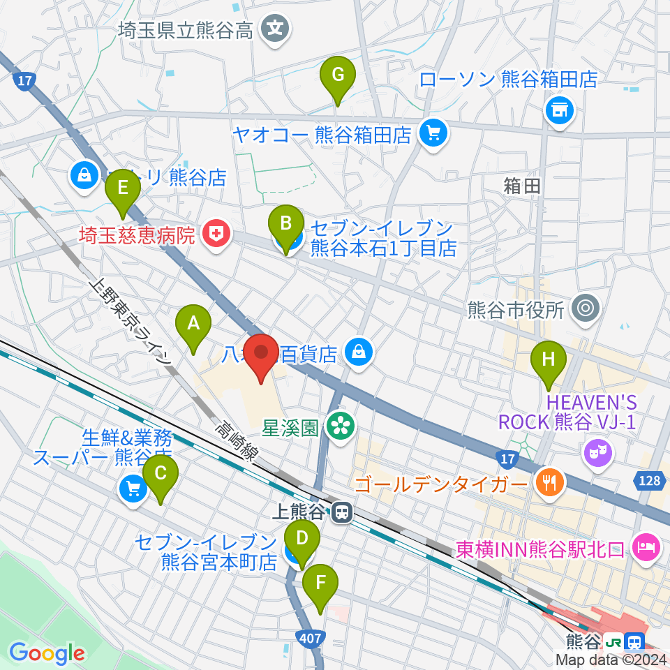 イオンシネマ熊谷周辺のコンビニエンスストア一覧地図